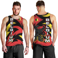 Belgium Men Tank Top with Black Red Lion Crest Flag Flame Spirit