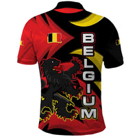 Belgium Polo Shirt with Black Red Lion Crest Flag Flame Spirit