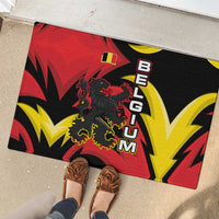 Belgium Rubber Doormat with Black Red Lion Crest Flag Flame Spirit