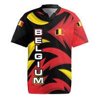 Belgium Rugby Jersey with Black Red Lion Crest Flag Flame Spirit