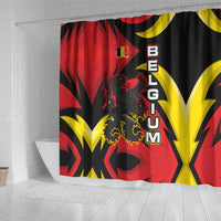 Belgium Shower Curtain with Black Red Lion Crest Flag Flame Spirit