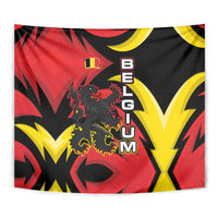 Belgium Tapestry with Black Red Lion Crest Flag Flame Spirit