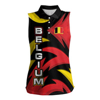 Belgium Women Sleeveless Polo Shirt with Black Red Lion Crest Flag Flame Spirit