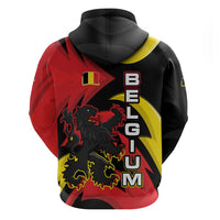 Belgium Zip Hoodie with Black Red Lion Crest Flag Flame Spirit