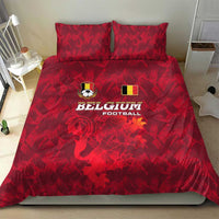 Belgium Bedding Set with Football Red Map Crest Rose Spirit