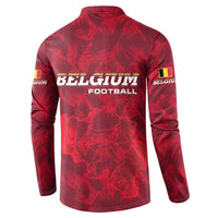 Belgium Button Sweatshirt with Football Red Map Crest Rose Spirit