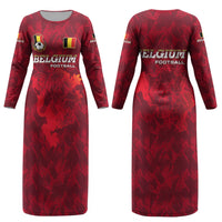 Belgium Couples Matching Long Sleeve Bodycon Dress and Hawaiian Shirt with Football Red Map Crest Rose Spirit TS04