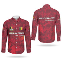Belgium Couples Matching Long Sleeve Bodycon Dress and Long Sleeve Button Shirt with Football Red Map Crest Rose Spirit