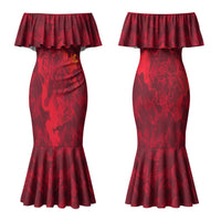 Belgium Couples Matching Mermaid Dress and Long Sleeve Button Shirt with Football Red Map Crest Rose Spirit TS04