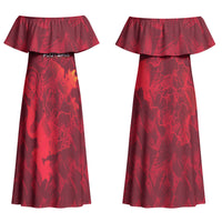 Belgium Couples Matching Off Shoulder Maxi Dress and Long Sleeve Button Shirt with Football Red Map Crest Rose Spirit TS04