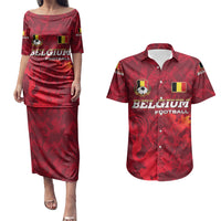 Belgium Couples Matching Puletasi and Hawaiian Shirt with Football Red Map Crest Rose Spirit