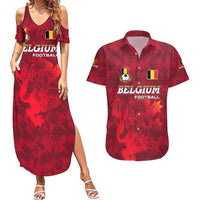 Belgium Couples Matching Summer Maxi Dress and Hawaiian Shirt with Football Red Map Crest Rose Spirit