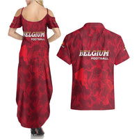 Belgium Couples Matching Summer Maxi Dress and Hawaiian Shirt with Football Red Map Crest Rose Spirit
