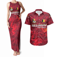 Belgium Couples Matching Tank Maxi Dress and Hawaiian Shirt with Football Red Map Crest Rose Spirit
