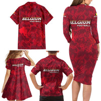 Belgium Family Matching Long Sleeve Bodycon Dress and Hawaiian Shirt with Football Red Map Crest Rose Spirit