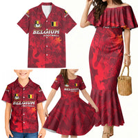 Belgium Family Matching Mermaid Dress and Hawaiian Shirt with Football Red Map Crest Rose Spirit