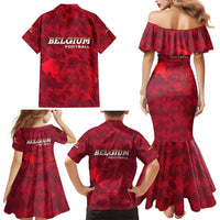 Belgium Family Matching Mermaid Dress and Hawaiian Shirt with Football Red Map Crest Rose Spirit
