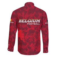 Belgium Family Matching Off The Shoulder Long Sleeve Dress and Hawaiian Shirt with Football Red Map Crest Rose Spirit