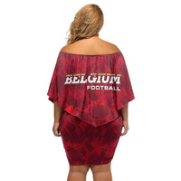 Belgium Family Matching Off Shoulder Short Dress and Hawaiian Shirt with Football Red Map Crest Rose Spirit