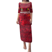 Belgium Family Matching Puletasi and Hawaiian Shirt with Football Red Map Crest Rose Spirit