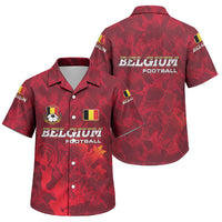 Belgium Family Matching Short Sleeve Bodycon Dress and Hawaiian Shirt with Football Red Map Crest Rose Spirit
