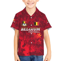 Belgium Family Matching Short Sleeve Bodycon Dress and Hawaiian Shirt with Football Red Map Crest Rose Spirit