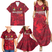 Belgium Family Matching Summer Maxi Dress and Hawaiian Shirt with Football Red Map Crest Rose Spirit