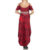 Belgium Family Matching Summer Maxi Dress and Hawaiian Shirt with Football Red Map Crest Rose Spirit