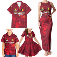 Belgium Family Matching Tank Maxi Dress and Hawaiian Shirt with Football Red Map Crest Rose Spirit