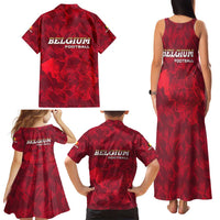 Belgium Family Matching Tank Maxi Dress and Hawaiian Shirt with Football Red Map Crest Rose Spirit