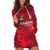 Belgium Hoodie Dress with Football Red Map Crest Rose Spirit