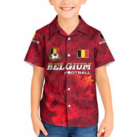 Belgium Kid Hawaiian Shirt with Football Red Map Crest Rose Spirit