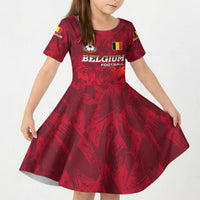 Belgium Kid Short Sleeve Dress with Football Red Map Crest Rose Spirit