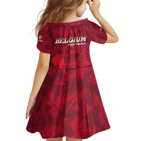 Belgium Kid Short Sleeve Dress with Football Red Map Crest Rose Spirit