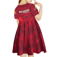 Belgium Kid Short Sleeve Dress with Football Red Map Crest Rose Spirit