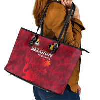 Belgium Leather Tote Bag with Football Red Map Crest Rose Spirit