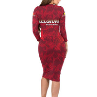 Belgium Long Sleeve Bodycon Dress with Football Red Map Crest Rose Spirit