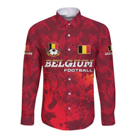 Belgium Long Sleeve Button Shirt with Football Red Map Crest Rose Spirit