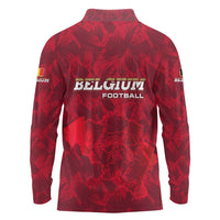 Belgium Long Sleeve Polo Shirt with Football Red Map Crest Rose Spirit