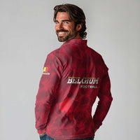 Belgium Long Sleeve Polo Shirt with Football Red Map Crest Rose Spirit