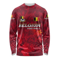 Belgium Long Sleeve Shirt with Football Red Map Crest Rose Spirit