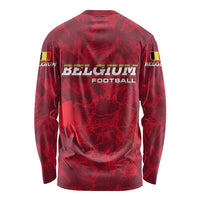 Belgium Long Sleeve Shirt with Football Red Map Crest Rose Spirit