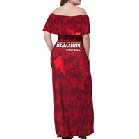 Belgium Off Shoulder Maxi Dress with Football Red Map Crest Rose Spirit