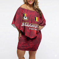 Belgium Off Shoulder Short Dress with Football Red Map Crest Rose Spirit