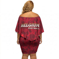 Belgium Off Shoulder Short Dress with Football Red Map Crest Rose Spirit