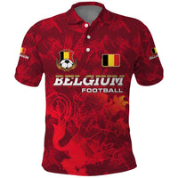 Belgium Polo Shirt with Football Red Map Crest Rose Spirit