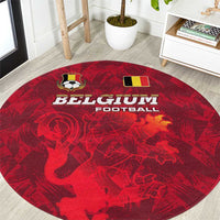 Belgium Round Carpet with Football Red Map Crest Rose Spirit