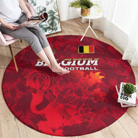Belgium Round Carpet with Football Red Map Crest Rose Spirit