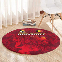 Belgium Round Carpet with Football Red Map Crest Rose Spirit