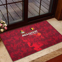 Belgium Rubber Doormat with Football Red Map Crest Rose Spirit